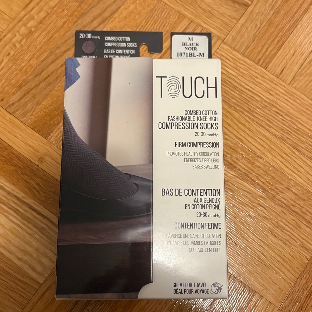 TRUFORM "Touch" Ladies Knee High Socks (Black Herringbone) - Medium -20-30 mmHg